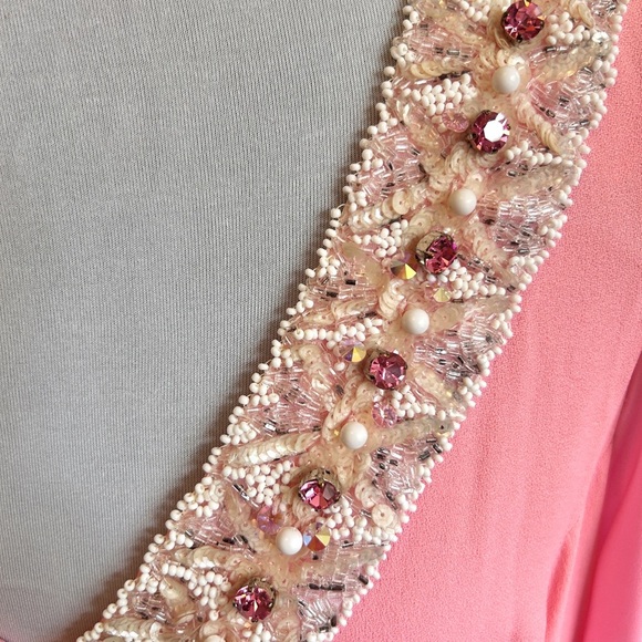 Vintage 60s/70s Pink Mod Beaded Rhinestone Evening Gown Glam Statement Dress XL - Picture 5 of 12